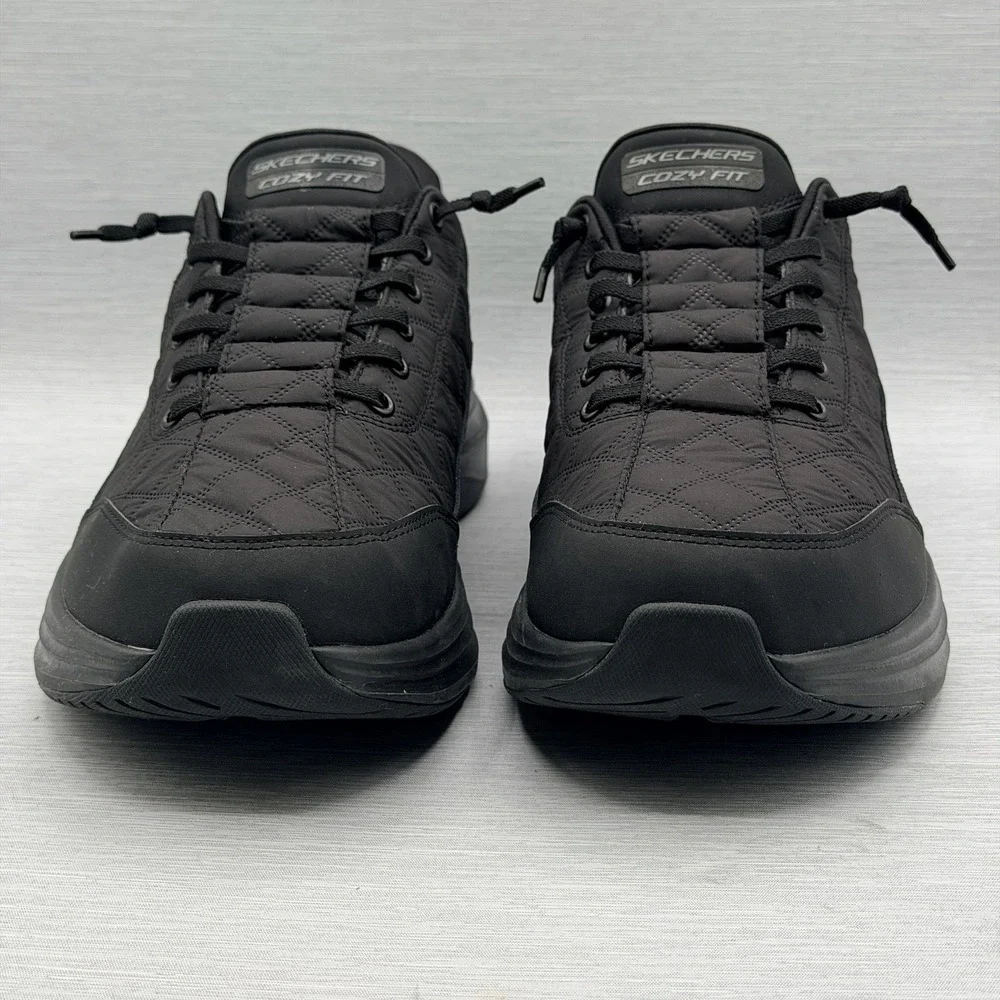 Skechers Cozy Fit Men's 11 Wide 2E Slip Ins Shoes Black Quilted No Tie Walking